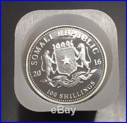 2016 Somalia African Wildlife Elephant Roll 20 1 Oz. 9999 Silver Coins