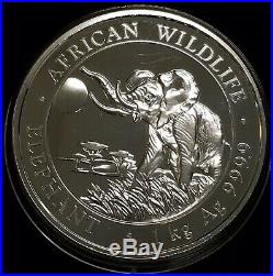 2016 Somalia Elephant 1 Kilo African Wildlife. 9999 Silver Coin in Capsule BU
