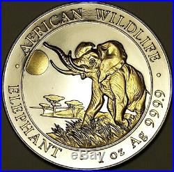 2016 Somalia Elephant. 9999 Silver Gold Gilded Ruthenium Limited 1/100 #f (dr)