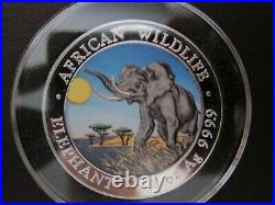 2016 Somalia Elephant African Wildlife 1 Oz Color Pure Silver BU Coin Day
