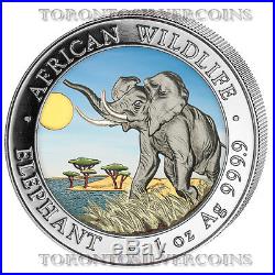 2016 Somalia Elephant Colored 1 OZ 100 Shillings African Wildlife Silver Coin BU
