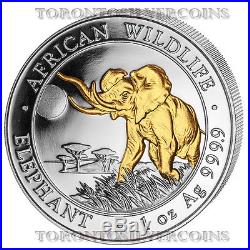 2016 Somalia Elephant Gilded 1 OZ 100 Shillings African Wildlife Silver Coin