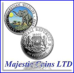 2016 Somalia Elephant Silver Night & Day Official Colorized 2 Coin Set Majestic