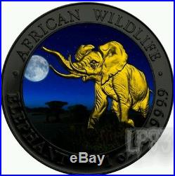 2016 Somalia Elephant at Night Silver Coin 1oz 999 Silver Coin Only 200