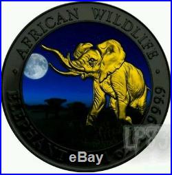 2016 Somalia Elephant at Night Silver Coin 1oz 999 Silver Coin Only 200