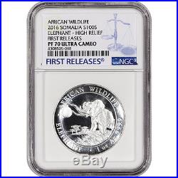 2016 Somalia Silver African Elephant High Relief 100 Shillings NGC PF70 FR