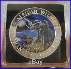 2016 Somalian ELEPHANT DAY & NIGHT Colorized Silver 2 Coin Set (43 of 500) COA