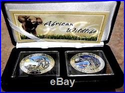 2016 Somalian ELEPHANT DAY & NIGHT Colorized Silver 2 Coin Set African Wildlife