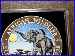 2016 Somalian ELEPHANT DAY & NIGHT Colorized Silver 2 Coin Set African Wildlife