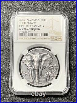 2016 Tanzania The Elephant High Relief 1oz. 999 Silver Coin Ngc Ms70 Sku#2847876