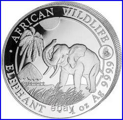 2017 1 Oz Silver 100 Shillings Somalia AFRICAN ELEPHANT With Rooster Privy Coin