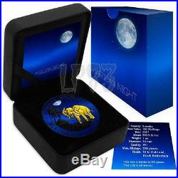 2017 1 Oz Silver AFRICAN ELEPHANT AT NIGHT Coin With RUTHENIUM and 24 Gold. COA #1