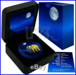 2017 1 Oz Silver AFRICAN ELEPHANT AT NIGHT Ruthenium Coin WITH 24K GOLD GILDED