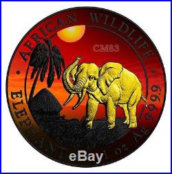2017 1 Oz Silver AFRICAN ELEPHANT AT SUNSET Coin With RUTHENIUM and 24 Gold Gilded