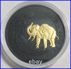 2017 1 Oz Silver GOLDEN ENIGMA SOMALIAN ELEPHANT Ruthenium Coin, 24K GOLD GILDED