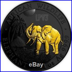 2017 1 Oz Silver SOMALIAN ELEPHANT Coin WITH 24k Gold Gilded IN CAPSULE