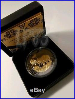 2017 1 Oz Silver Somalia Elephant Ruthenium plated, Gold Gilded Coin