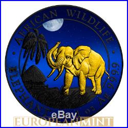 2017 1 oz Fine Silver Elephant Somalia African Night Black Ruthenium Box & COA