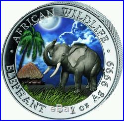 2017 1 oz Somalian Silver Elephant Day and Night Two-Coin Set (BOX AND COA)