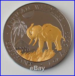 2017 1oz. 999 Somalian Elephant Twilight collection Ruthenium Gold Gilded Silver