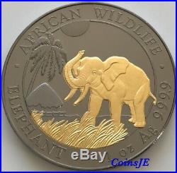 2017 1oz Wildlife African Elephant Ruthenium 24 Kt Gold Gilded Silver Coin