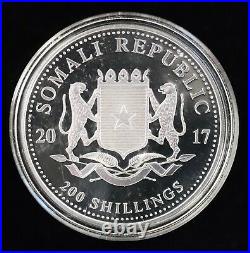 2017 $200 Shilling Somali Republic African Wildlife Elephant 2 oz Silver Coin