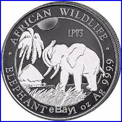 2017 2 Oz Silver SOMALIAN WHITE AND BLACK AFRICAN ELEPHANT Coin With 24K RURHENIUM