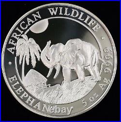 2017 $500 Shilling Somali Republic African Wildlife Elephant 5 oz Silver Coin