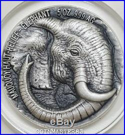 2017 5 Oz ELEPHANT BIG FIVE MAUQUOY Silver Coin