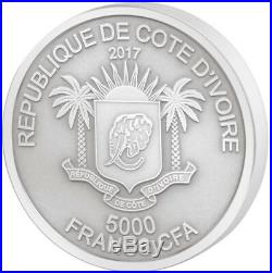 2017 5 Oz Silver 500 Francs Ivory Coast ELEPHANT BIG FIVE MAUQUOY Coin