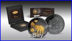 2017 5 Oz Silver GOLDEN ENIGMA ELEPHANT Coin WITH RUTHENIUM AND 24K GOLD GILDED
