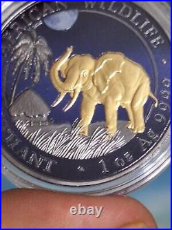 2017 AFRICAN ELEPHANT at NIGHT GOLD OVER RUTHENIUM PROOF SILVER ONLY 200 MINTED