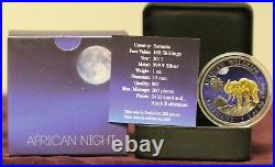 2017 African ELEPHANT AT NIGHT 24k Gold Gilded 1oz. 999 Silver Somalia Coin