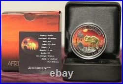 2017 African ELEPHANT AT SUNSET 24K Gold Gilded 1oz. 999 Silver Somalia Coin