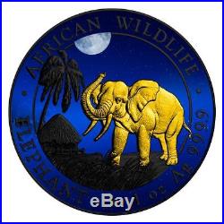 2017 African Night Somalia Elephant Silver Coin Ruthenium + Gold Plating