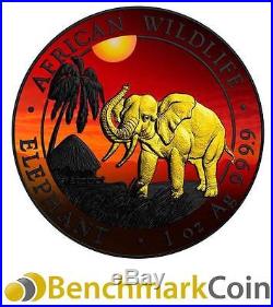 2017 African Sunset Somalia Elephant Silver Coin Ruthenium + Gold Plating