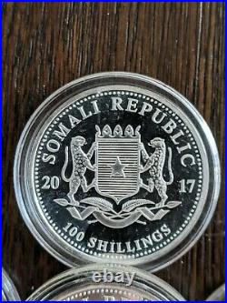 2017 African Wildlife Elephant Silver Coins 1 Oz. 9999 Somalian lot of 5