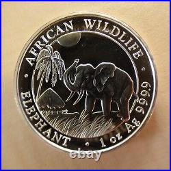2017 NWT Somalia 100 Schillings Elephant Silver 99.9% 1oz Silver Coin + Zip