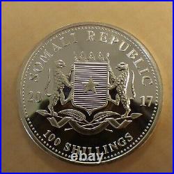 2017 NWT Somalia 100 Schillings Elephant Silver 99.9% 1oz Silver Coin + Zip