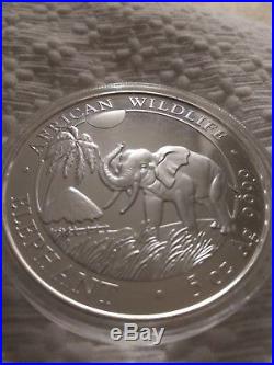 2017 SOMALIA SILVER ELEPHANT 5 oz Coin in Capsule African Wildlife. 9999 BU