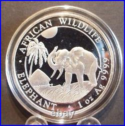2017 Somali Republic African Elephant 1 oz BU. 999 Fine Silver Coin in Capsule