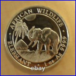 2017 Somalia 100 Schillings Elephant 1oz Silver 99.9% Coin Within a Zip