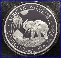 2017 Somalia 10 Oz Silver Elephant. 9999 Fine Bu! In Capsule