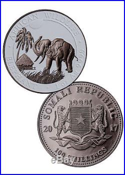 2017 Somalia 1 oz Silver Elephant Black and White 2-Coin Set 100S OGP SKU49105
