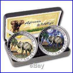 2017 Somalia 2-Coin 1 oz Silver Elephant Set Day/Night (Colored) W103946