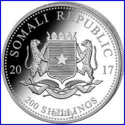 2017 Somalia Elephant 200 Shillings 2 oz Silver 9999 Fine Coin Proof-Like
