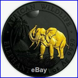 2017 Somalia Elephant. 9999 Silver Gold Gilded Ruthenium Low Mintage #a (dr)