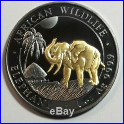 2017 Somalia Elephant. 9999 Silver Gold Gilded Ruthenium Low Mintage #b (dr)