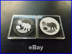 2017 Somalia Elephant BLACK & WHITE 2 COIN SET 1 oz Silver Colorized Ruthenium