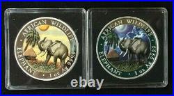 2017 Somalia Elephant Colorized DAY & NIGHT Silver 2-Coin Set COA# 1xx / 500